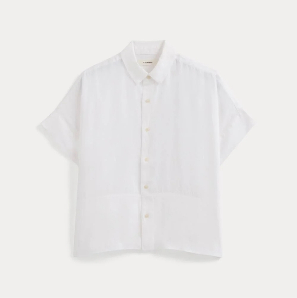 Everlane White Linen Boxy Button Down Semi Crop Blouse Size 4 Small Light Airy